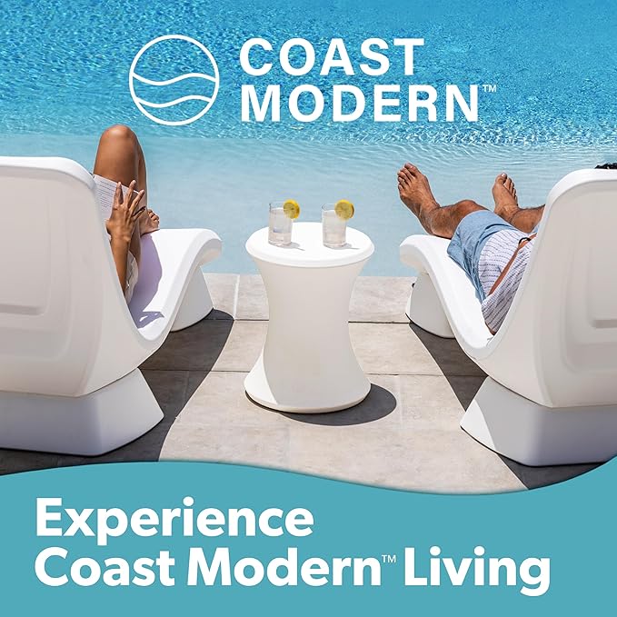 Coast Modern Outdoor Side Table - Lounger Table for Inside Pool or on Patio - All-Weather Furniture for Sun Shelf Up to 15" – White