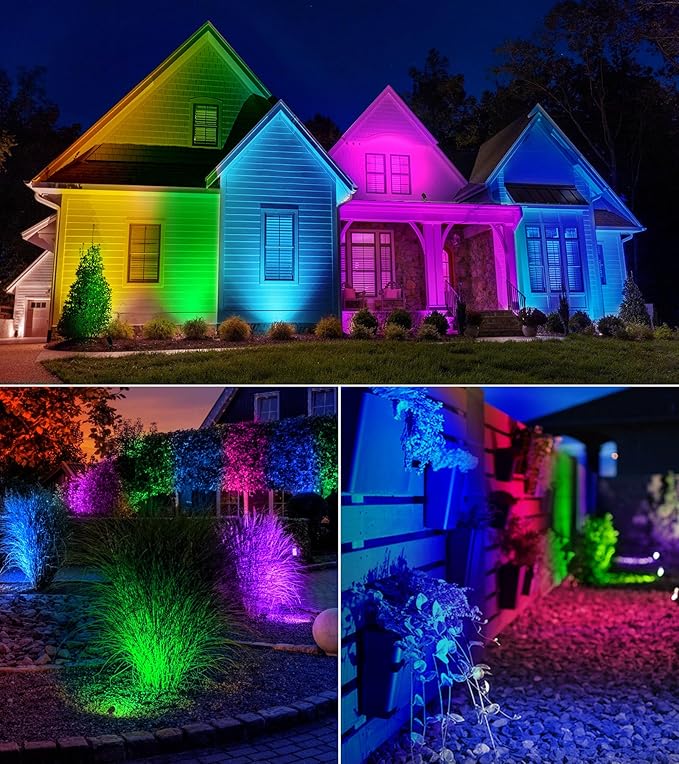 SUNVIE RGBW Outdoor Spotlight 12W LED Landscape Spotlights 120V Color Changing Spotlight Outdoor with Remote Control Waterproof LED Spot Lights Landscape Lights for Yard Patio Garden Lawn, 1 Pack