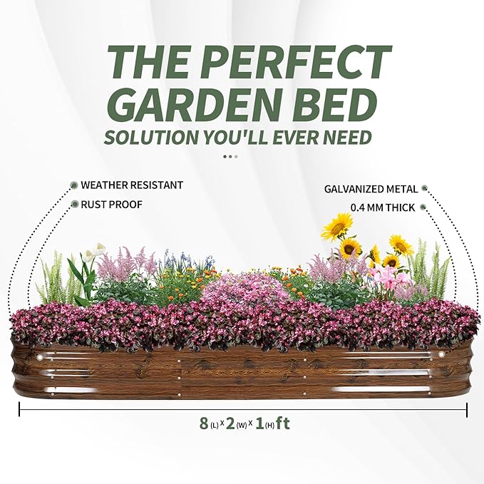 1MORE Galvanized Raised Garden Bed- Planter Garden Boxes Outdoor, Raised Beds for Gardening,Metal Garden Bed Kit for Vegetables Flower, Planter Raised Beds.8x2x1ft Grain-2pcs