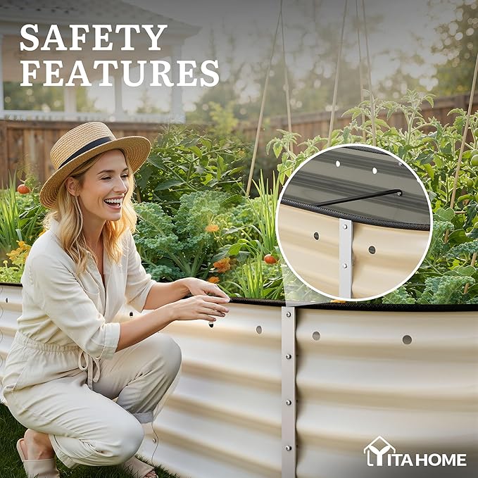YITAHOME 17" Tall 9 in 1 Large Raised Garden Bed Kit, 8x2x1.4ft Galvanized Metal Planter Box with Gloves & Safety Rubber, Outdoor Above Ground Planters for Plants Vegetables Flowers, White