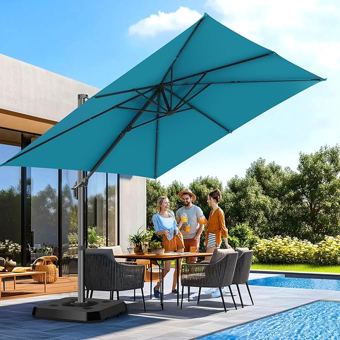 HOTEEL10x10ft Patio Umbrella Cantilever Umbrellas - Upgrade and Intensify - 360 Rotation and 5 Angles Adjustment - Aluminum Offset Pool Umbrella Outdoor Umbrellas for Patio Garden Pool