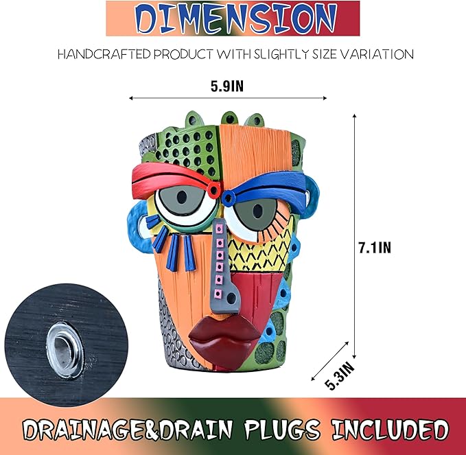 Abstract Face Planter Pots for Plants,Hand-Painted Colorful Flower Pots with Drainage, Indoor Outdoor Garden Decor Gift(Modern,Small)