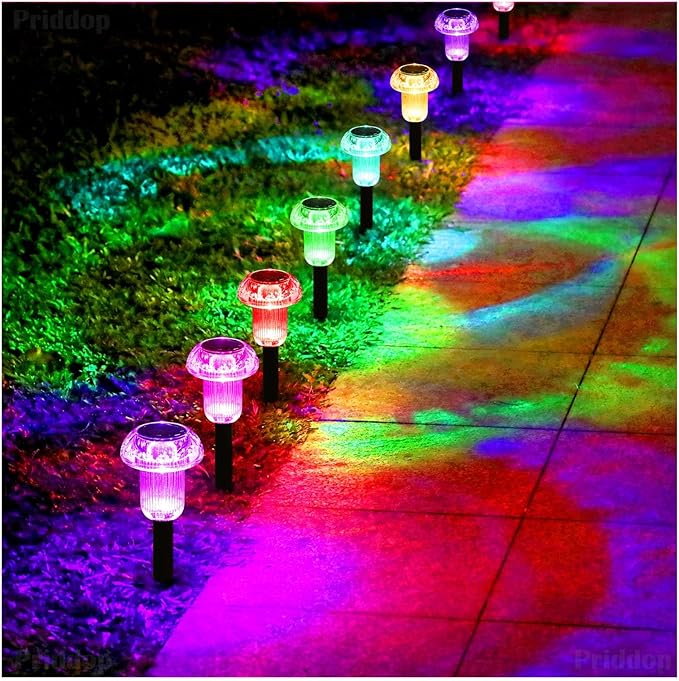 Solar Lights Outdoor Pathway Waterproof 8 Pack Color Changing LED Acrylic Mushroom Decorative Garden Lights for Yard Landscape Patio Outside Decorations