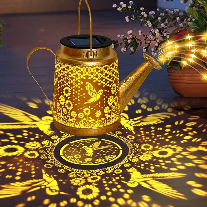Hummingbird Solar Lanterns Garden Decor, Outdoor Waterproof Watering Can with Shepherd Hook, Solar Garden Decor for Yard Outdoor Landscape Pathway, Gifts for Women Mom Grandma Birthday Christmas Gifts