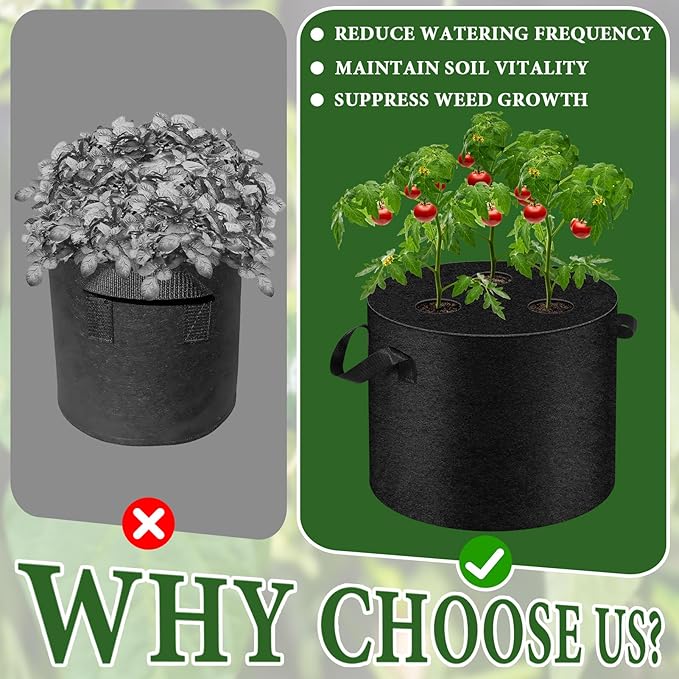 3 Pack 10 Gallon Grow Bags with Planting Holes, Planting Bags, Plant Grow Bags, Fabric Grow Bags, Heavy Duty Thickened Nonwoven Fabric Gardening Vegetable Growing Bags with 3/5/8 Planting Holes