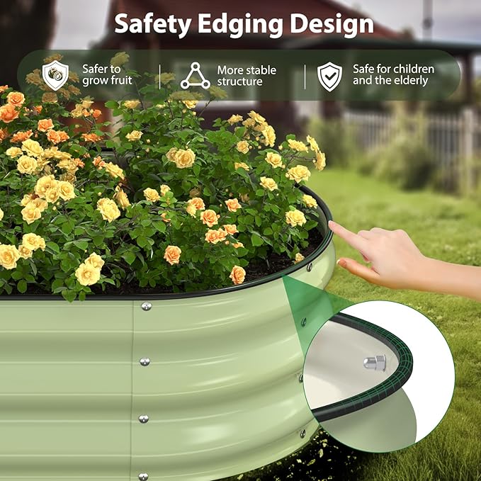 Raised Garden Bed Kit, 5x2x1 ft Galvanized Planter Box Outdoor with Safety Edging, Large Metal Raised Beds for Gardening Vegetables Flower Fruits (Avocado Green)