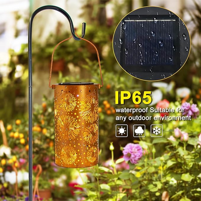 Fireworks Birthday Gifts for Women, Solar Lanterns Outdoor Waterproof, Garden Decor Metal Hanging Decorative Solar Lights for Patio Yard Lawn Backyard Porch, Gardening Gifts for Women Mom Grandma