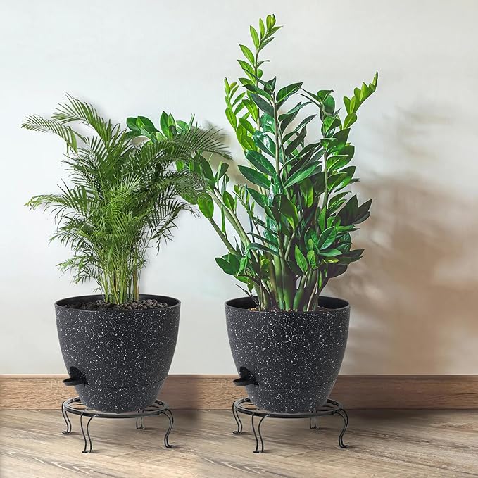 12inch 2Pack Large Self Watering Planters, Plastic Plant Pots with 60oZ Removable Deep Reservoir and Multi Mesh Drainage Holes for Indoor Outdoor Garden Plants and Flowers, Black Speckles