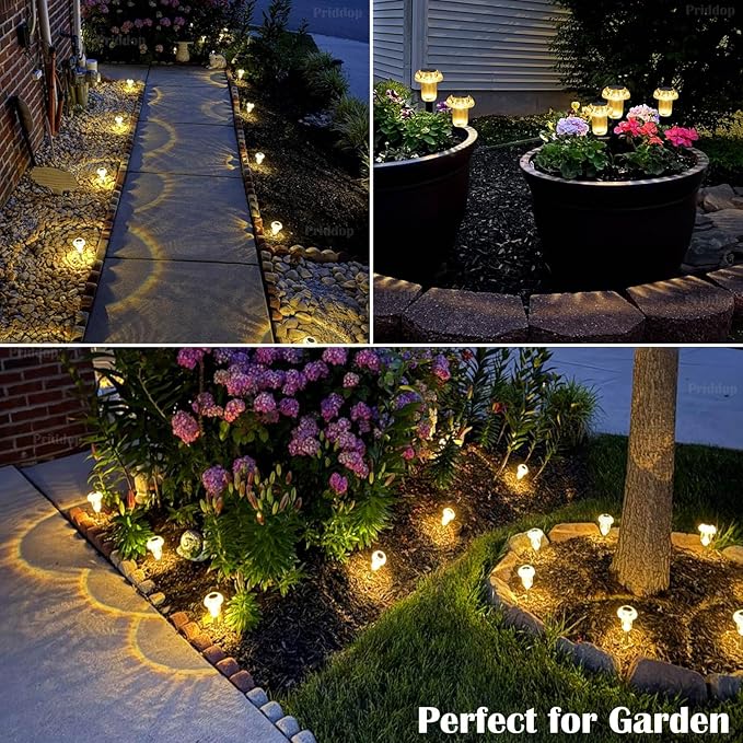Solar Lights Outdoor Pathway Waterproof 8 Pack Warm White LED Acrylic Mushroom Decorative Garden Lights for Yard Landscape Patio Outside Decor
