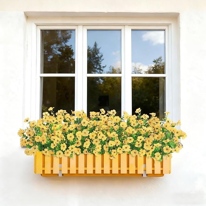 Bassion Artificial Flowers for Outdoors, 24 Bundles UV Resistant Fake Flowers Realistic Silk Faux Plants for Outdoor Planter Window Box Porch Patio Garden Home Outside Decorations