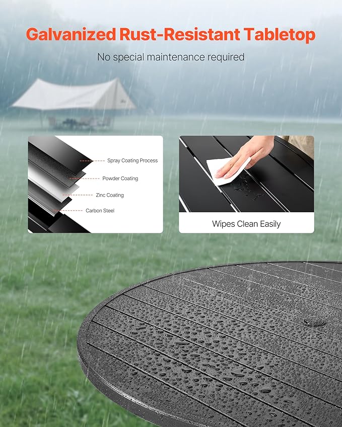 VEVOR Outdoor Patio Dining Table, 47 inch Round Metal Steel Slat Backyard Bistro Tables, with 1.5 in Umbrella Hole, Outside All-Weather Large Furniture for Lawn Garden Porch, Black