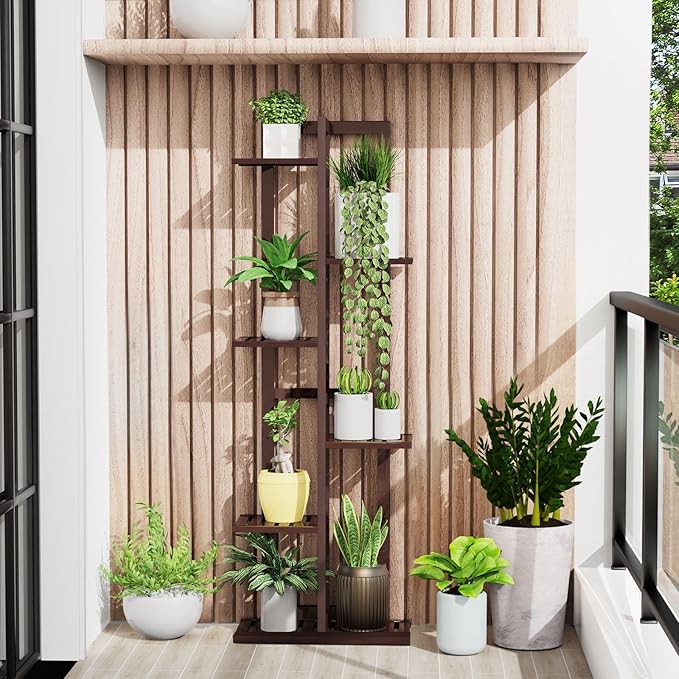 DolceLuna Plant Stand Indoor 6 Tier, Bamboo Plant Shelf Corner Display Rack, 46 Inch Tall Multiple Planter Pot Holder, Space-Saving Flower Stand for Living Room Balcony Garden Patio