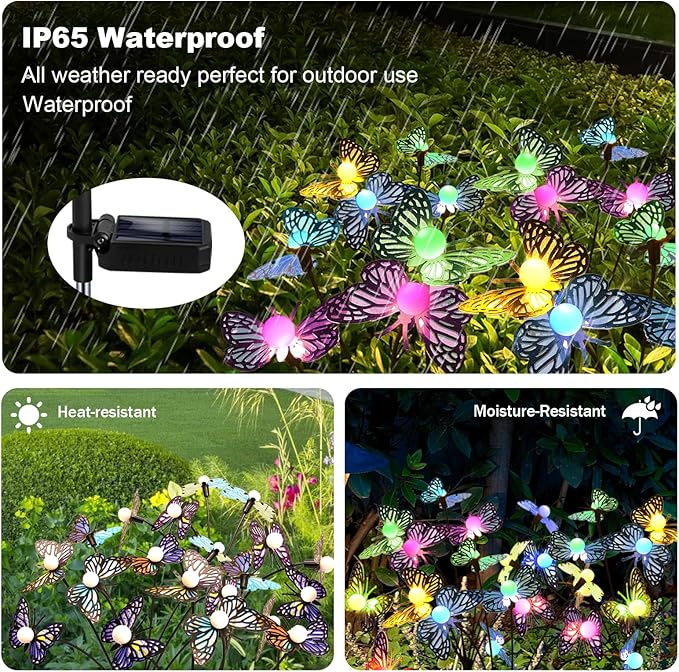Solar Garden Butterfly Lights, 4 Pack 48 LED Solar Swaying Lights, 7 Color Changing Waterproof Firefly Light Outdoor Fairy Light for Garden Patio Yard Pathway Flower Bed Decoration