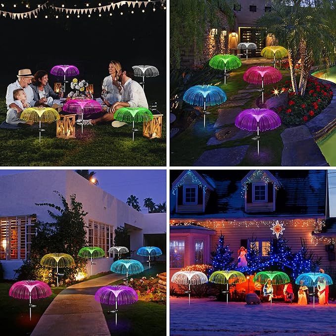 Vosaro Solar Flower Lights Outdoor Garden Decorations Waterproof, Solar Yard Lights Decorative, 7 Color Changing Stake Light for Pathway Patio Lawn Party Wedding Decor, 3 PCS