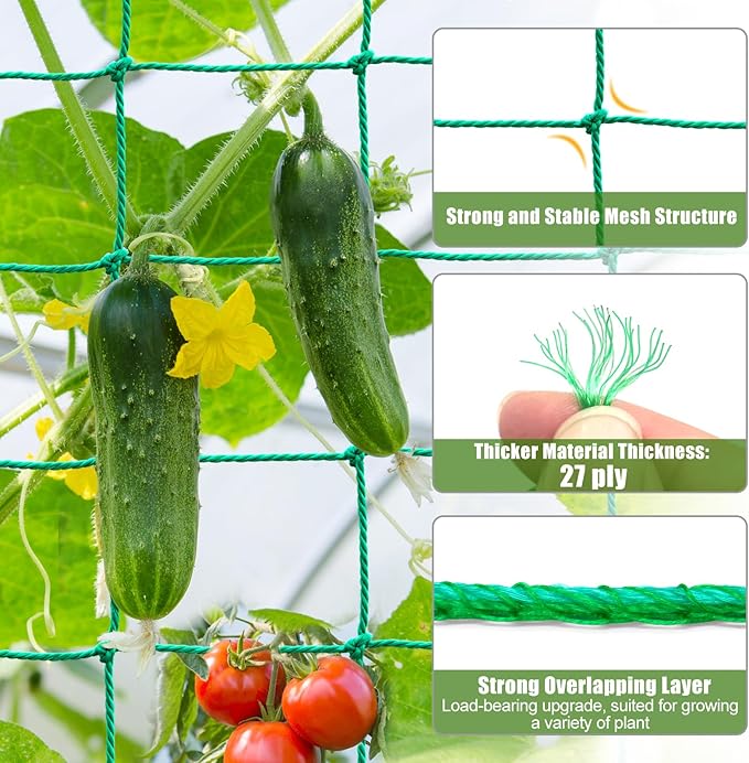 Garden Trellis Netting - Heavy Duty Trellis Net for Climbing Plants, Plant Netting for Cucumber, Tomato, 27 Strands Nylon & 4x4 Inch Mesh, Grow Netting for Fruits, Vegetables, Grape, Bean(6.6x32.8 FT)