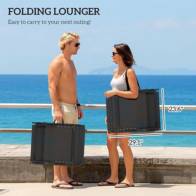 Outsunny Chaise Lounge Chair Outdoor Set of 2, 5-Position Adjustable Outdoor Pool Lounge Chairs, Folding Tanning Chair Beach Lounger with Cushion, Headrest, Side Pocket for Patio, Yard, Black/Gray