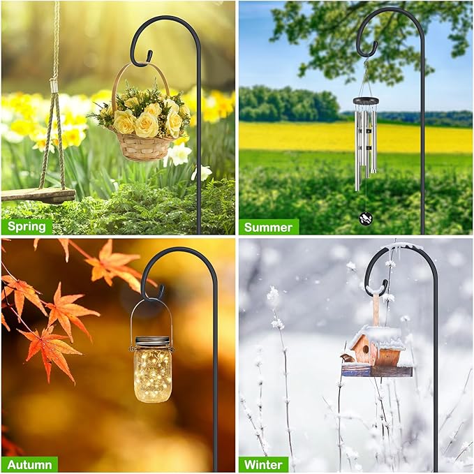 FEED GARDEN Adjustable 32 Inch Shepherd Hooks Thick Rust Resistant Steel Shepard Hooks for Outdoor Hanging Lanterns, Bird Feeders, Solar Lights, Weddings Decor 4 Pack