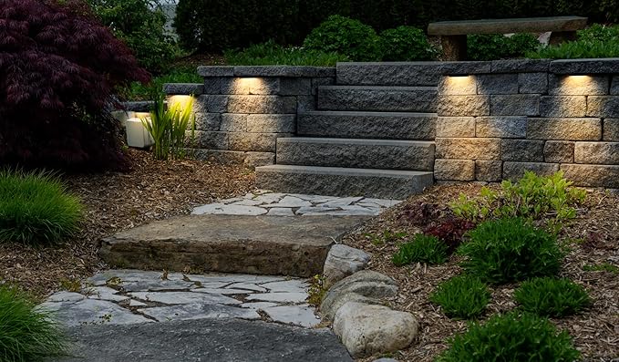 GKOLED 6.8 Inch LED Low Voltage Outdoor Hardscape Light, Light Module Replaceable, Retaining Paver Wall Step Lighting, 2700K 1.5W, IP65 for Wet Location, Die-cast Aluminum Housing (Pack of 2)