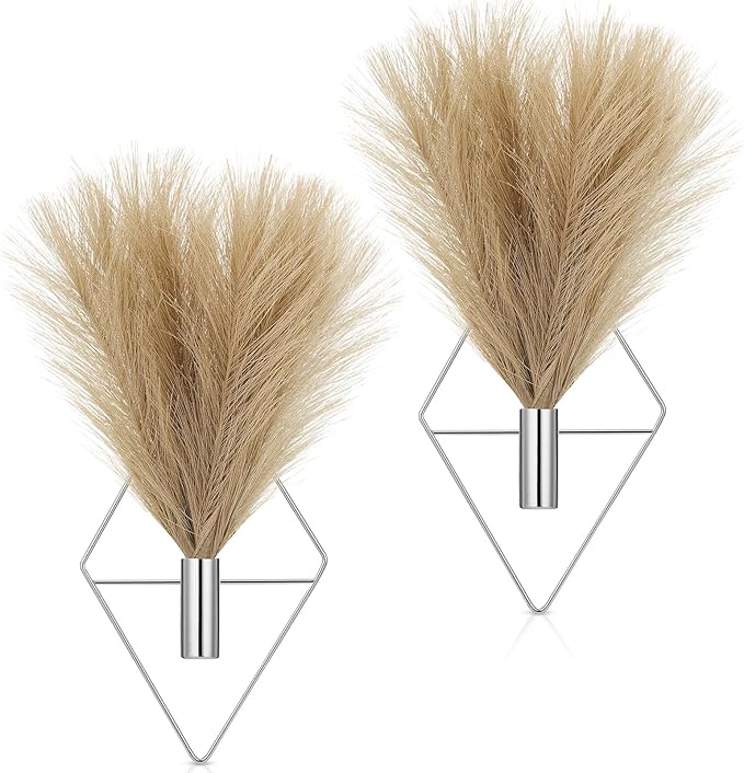 2 Pieces Boho Wall Decor Hanging Planters with Artificial Plants Metal Hanging Vase Indoor Plants Holder Modern Wall Art for Bathroom Bedroom Living Room Decor, Silver, Pampas Grass