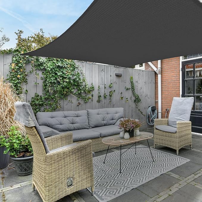 AsterOutdoor Sun Shade Sail Rectangle 10' x 10' UV Block Canopy for Patio Backyard Lawn Garden Outdoor Activities, Graphite