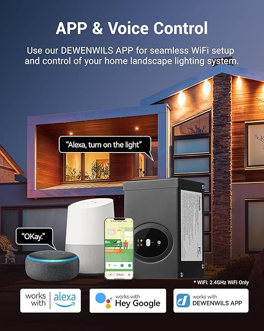 DEWENWILS Smart Low Voltage Landscape Transformer 120W, 120V AC to 12V AC for LED Landscape Lights, Outdoor Lighting, Waterproof, 1 Zone Control, Compatible with Alexa and Google Home, ETL Listed