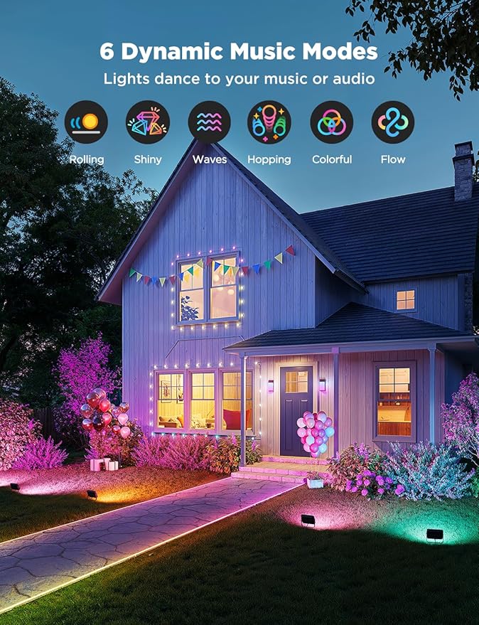 Govee Outdoor Flood Lights 2, RGBIC Warm Cold White LED Lights for Outdoor Decorations, 50 Scene Modes, Landscape Lighting, Upgrated IP66 with App Control, Wired 4 Pack
