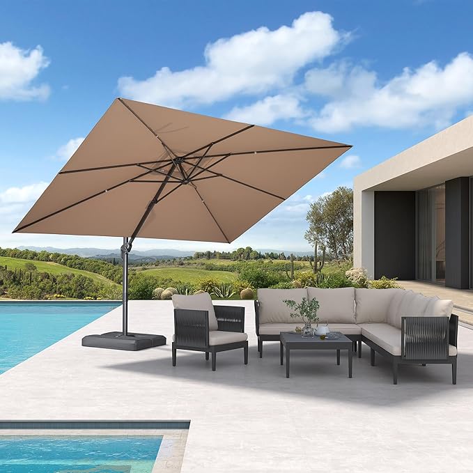 PURPLE LEAF Patio Umbrella 9' X 11.5' Rectangle Cantilever Umbrella Large Aluminum Outdoor Umbrellas with 360-degree Rotation & UPF40+ Premium Fabric for Deck Pool Garden Yard, Sand Dune