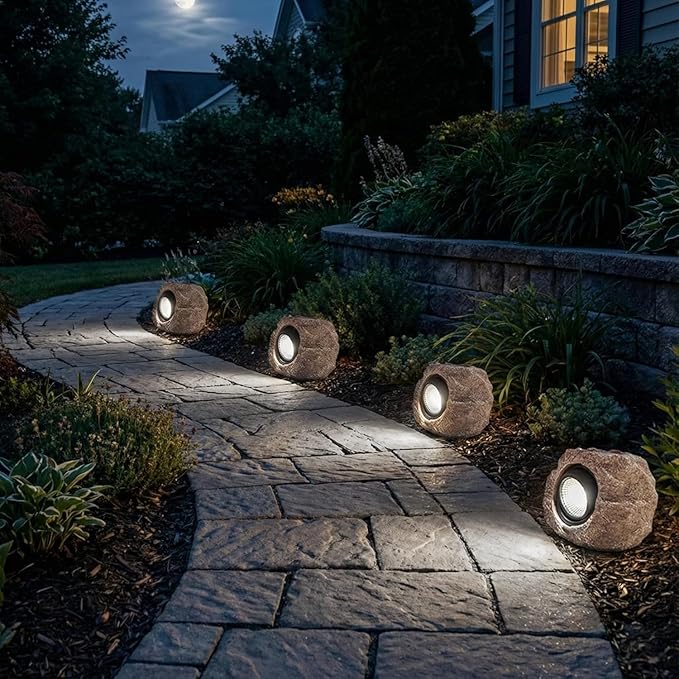 Solar Garden Rock Lights Outdoor - IP65 LED Waterproof Solar Spotlight, Solar Powered Landscape Lights Decorative Garden Stone Light for Pathway, Walkway, Yard, Patio (4 Pack)