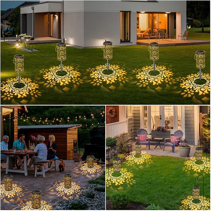4 Pack Solar Pathway Lights Lights Outdoor, LED Solar Lantern Bright Metal Retro Waterproof, Outside Decorative Rose Hanging Lanterns Solar Powered for Path Lawn Patio Yard Walkway (Rose, 4 Pack)