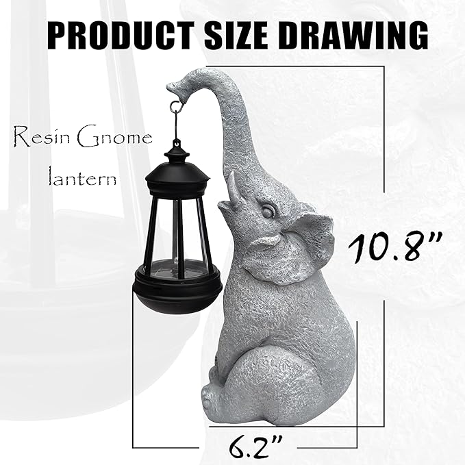 Elephant Solar Garden Statues,Resin Elephant Figurine Decorations with Solar Lights Lantern, Outdoor Figurines Lawn Garden Statue Decor Art for Lawn,Yard, Balcony Ornament.