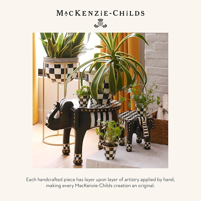 MACKENZIE-CHILDS Flowerpot, Decorative Garden Pot for Growing Plants, Black-and-White Courtly Check