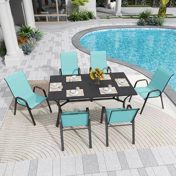 Patio Chairs Set of 4, Stackable Outdoor Dining Chairs for All Weather Textilene Fabric & Metal Frame, Outdoor Chairs Set for Backyard Deck Garden