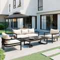 Merax 4 Piece Sectional Furniture Patio Sofa Multi-Person Outdoor Steel Sofa Set, Waterproof, Anti-Rust and Anti-uv, Suitable for Gardens and Lawns，Beige