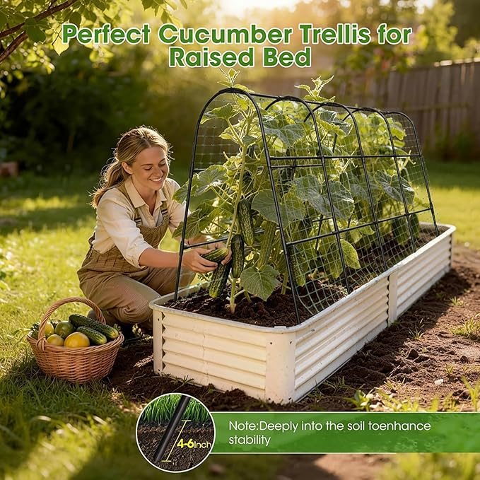 Cucumber Trellis for Raised Bed,U-Shape Garden Trellis for Climbing Plants Outdoor, Metal Arch Vegetables Trellis, Plant Support for Vine (Black, 63" Lx21.6 Wx47.2 H-Large)