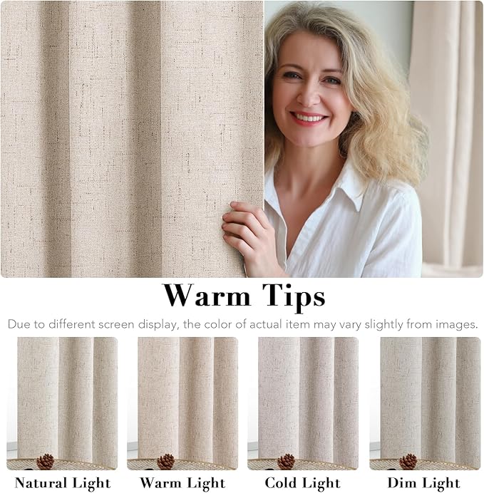 H.VERSAILTEX Blackout Curtains, Linen Curtains 108 inches Long 100% Black Out Curtains for Bedroom Windows, Textured Linen Look Draperies Grommet with White Liner, 2 Panels, Natural (Pack of 2)