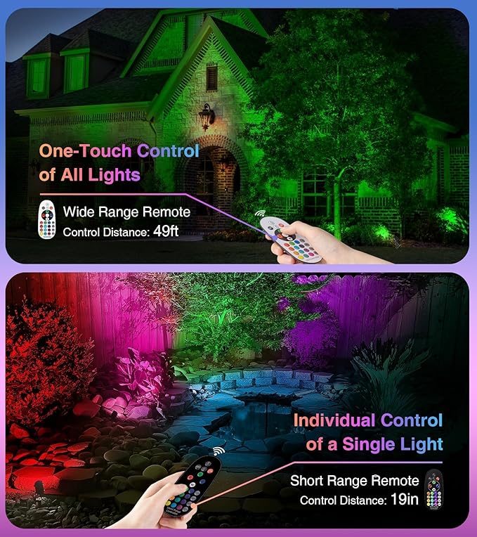 SUNVIE RGBW Spot Lights Outdoor Color Changing Landscape Lighting 12W LED Outdoor Spotlights with Remote Control 120V Waterproof Colored Spotlights for House Garden Yard Tree Decorative, 6 Pack