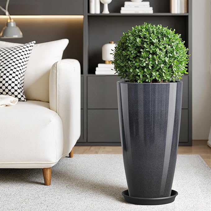 QCQHDU 21 inch Tall Planters for Outdoor & Indoor Plants, 2 Pack Sturdy Plant-Flower-Tree Pots for Front Porch Patio Deck Living Room Decor