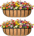 36 Inch Railing Planter Window Box Deck Balcony Rail Planter with Coco Liner Metal Wall-Mounted Coconut Liner Planters Basket Horse Trough Planters for Outdoor Balcony Porch Fence Patio (2 Pack)