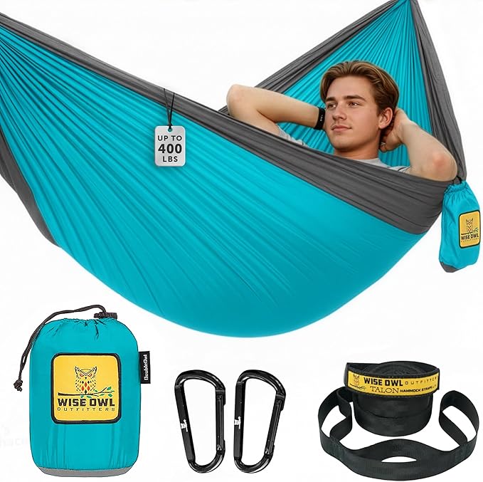 Wise Owl Outfitters Camping Hammock – 500lbs Portable Hammock with Tree Straps - Travel, Backpacking, Hiking, Outdoors Camping Gear - Single or Double