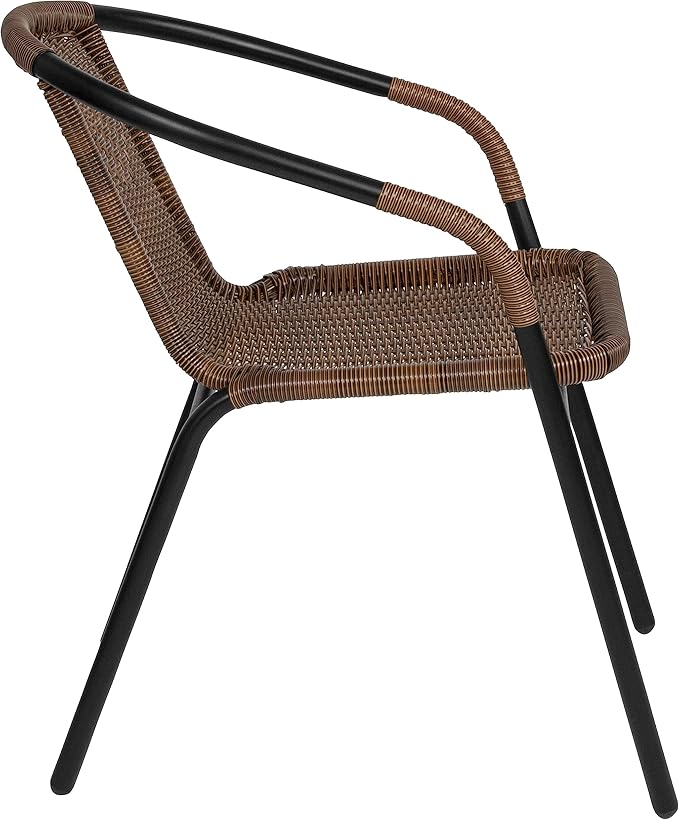 Flash Furniture Lila Medium Brown Rattan Indoor-Outdoor Restaurant Stack Chair
