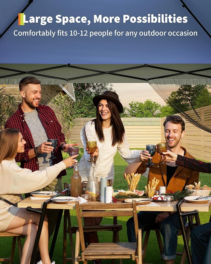 Canopy Tent 12x12 ft, Pop Up Gazebo One-Push Setup with 4 SandBags for Backyard Parties and BBQs, Mosquito Netting & Height Adjustable - Navy Blue