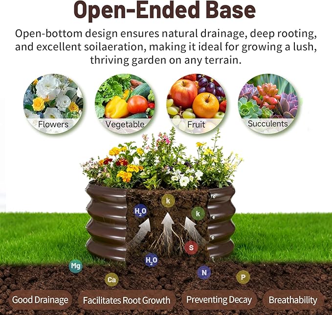 GOOZOO Galvanized Planter Raised Garden Beds, 2x2x1ft Raised Garden Bed Kit for Gardening Outdoor, Round Metal Land Planter Box for Vegetables, Fruits, Flowers（Brown）