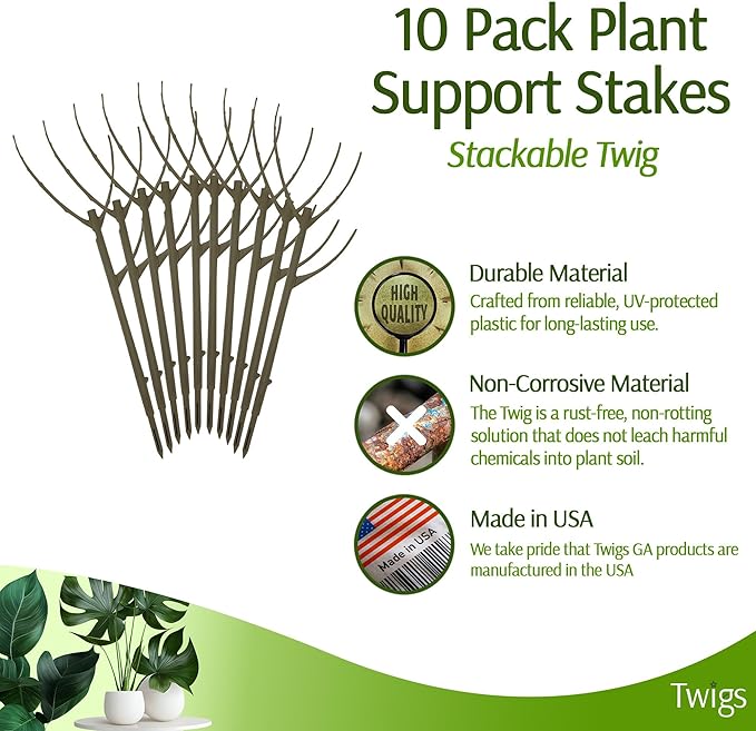 Stackable Plant Support Stakes, Indoor & Outdoor Houseplant Stem Support, Garden Accessories, Durable Trellis Alternative for Climbing & Potted Plants - Moonstone, 10 Pack, 17" L