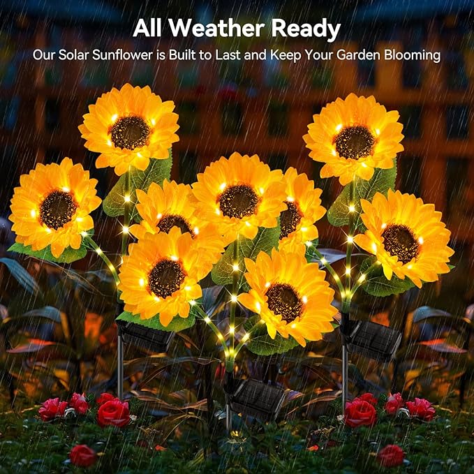 KOOPER Solar Lights Outdoor Decor - Upgraded 3 Pack Solar Garden Lights with 9 Sunflower Lights, Waterproof Solar Outdoor Lights Auto ON/Off Solar Decorative Lights for Garden, Patio, Yard