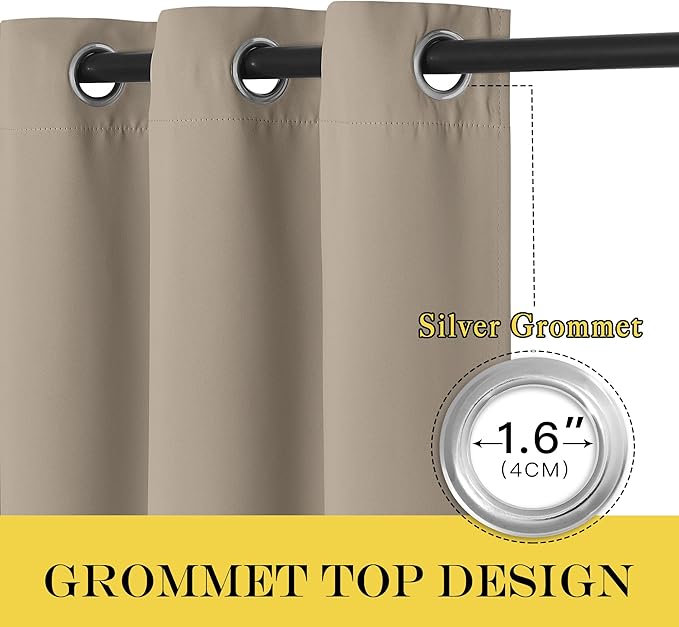 NICETOWN Patio Blackout Curtain Panels - Extra Wide Sliding Door Thermal Insulated Drape, Privacy Room Divider Curtain for Bedroom Office (Taupe, 66 x 118 Inch Long)