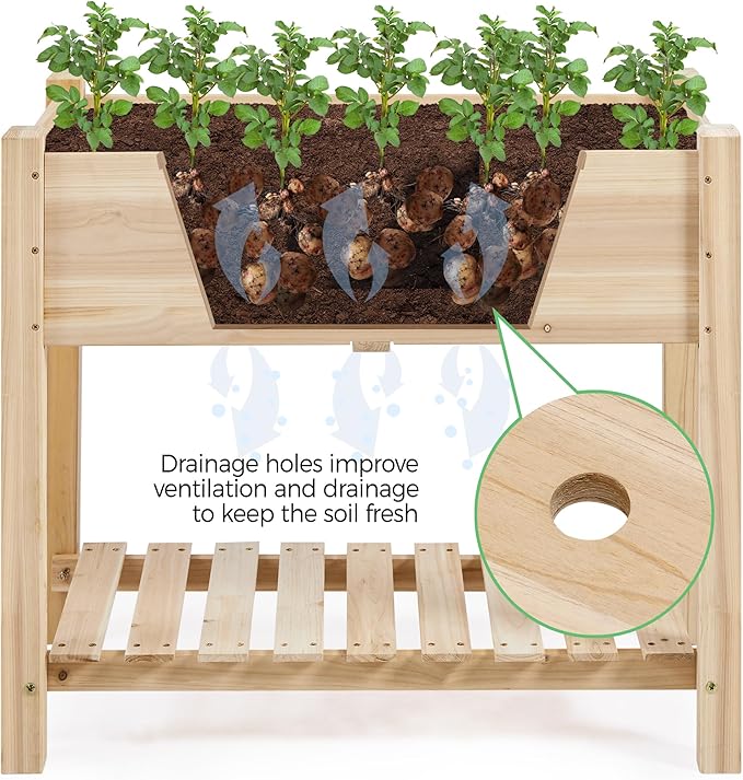 Yaheetech 34x18x30in Horticulture Raised Garden Bed 2pcs Planter Box with Legs & Storage Shelf Wooden Elevated Vegetable Growing Bed for Flower/Herb/Patio/Balcony, Natural Wood