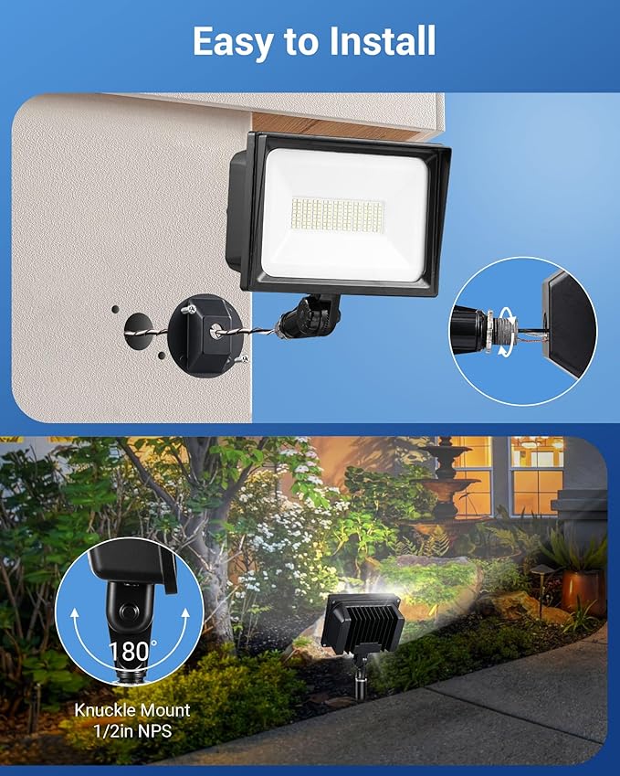 DEWENWILS 65W LED Flood Light Outdoor with Knuckle Mount, 6670 LM Super Bright IP65 Waterproof LED Security Flood Light, 5000K Daylight for Landscape, Garden, Yard, Garage,Driveway UL Listed