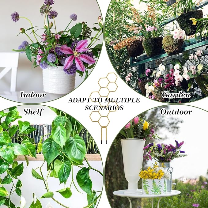 Grevosea 14 Inch Trellis for Climbing Plants Indoor, Plant Trellis Indoor Small Trellis for Potted Plants Honeycomb Metal Pothos Plant Climber Support for Flower Indoor Plants Supports