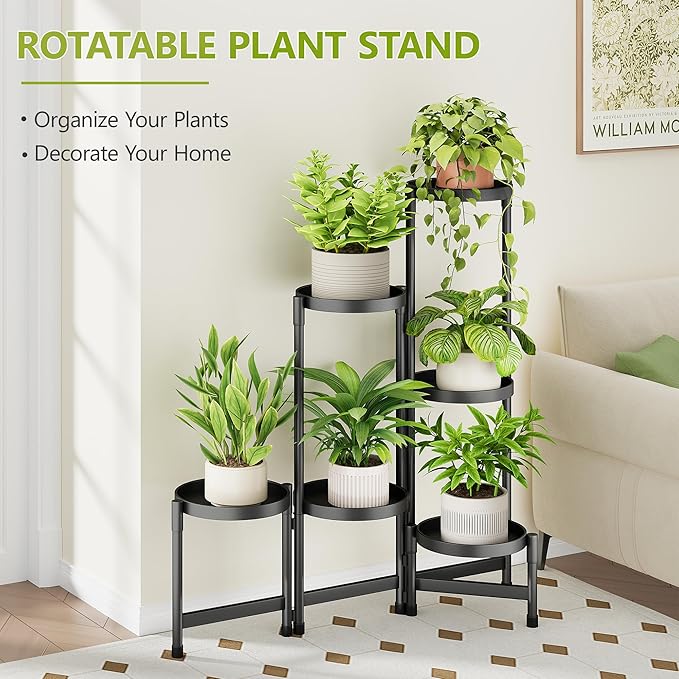 6 Tier Plant Stand Indoor, Tiered Plant Stand Outdoor for Multiple Plants, Corner Plant Shelf for Patio Balcony Porch Garden Living Room House, Black