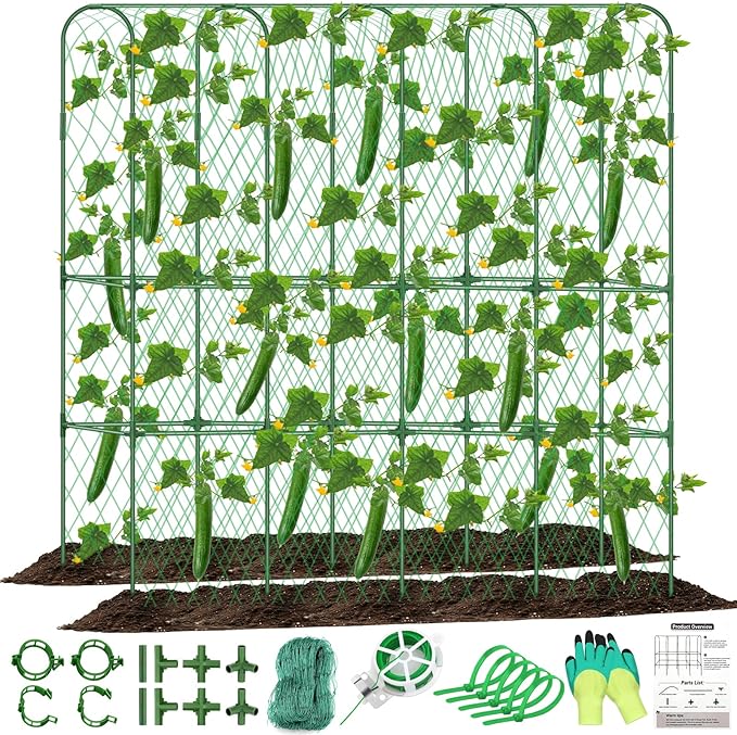 Cucumber Trellis for Raised Bed 5.4x5.5ft U-Shape Adjust Metal Garden Trellis for Climbing Plants Outdoor with Climbing Net Vegetable Arch Trellises Support Plant for Tomato Pea Fruit Squash Trellises